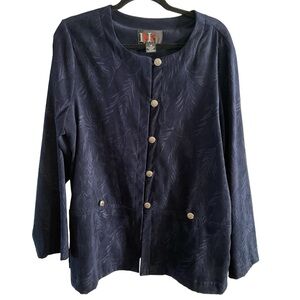 R & K Originals Vintage Navy Leaf Patterned Jacket